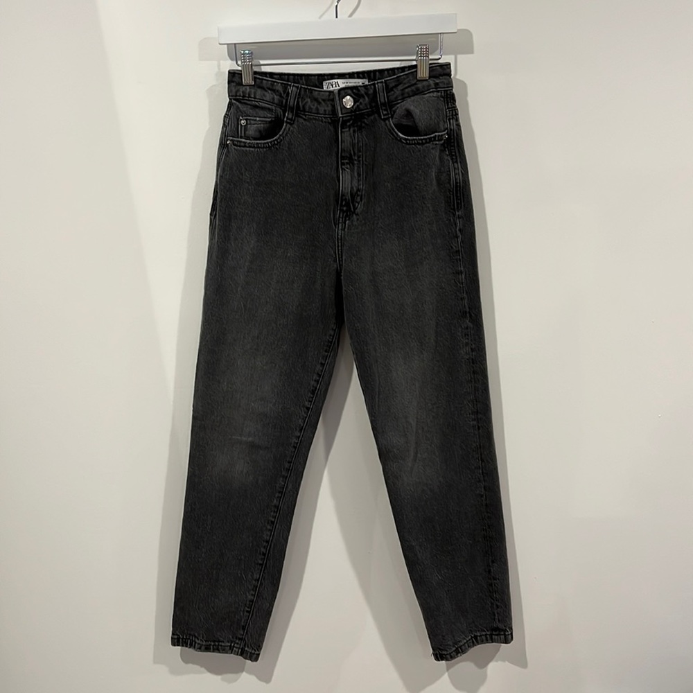 Zara gray high-rise ankle length mom jeans